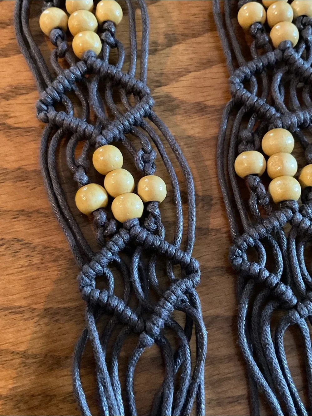 Vintage Boho Macrame Belt Wooden Bead Tassels; Boho Wooden Bead O-Ring Belt, 57”